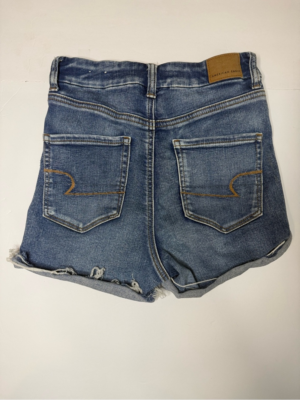 American Eagle Outfitters Distressed Rolled-Hem Denim Shorts - Blue - Picture 2 of 3
